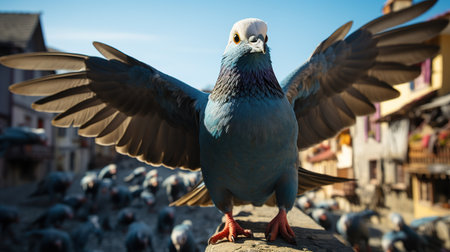 Pigeon in the city. Bird on a background of pigeonsの素材