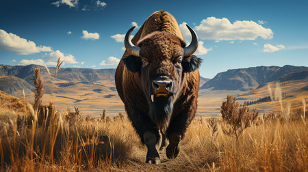 Bison in the steppe. Wild animal in the steppe.の素材