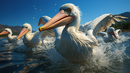 White pelican (Pelecanus onocrotalus) in the lakeの素材