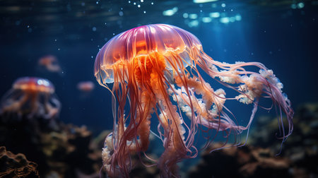 Beautiful jellyfish floating in the water. Underwater world.の素材