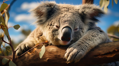 Koala bear sleeping on eucalyptus tree in Australiaの素材