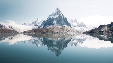Beautiful panoramic view of the mountains reflected in the lakeの素材