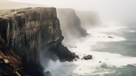Cliffs of Moher on a foggy day, County Clare, Irelandの素材