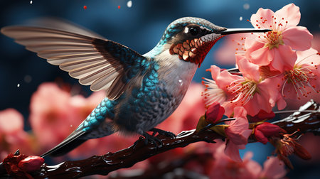Blue-throated Hummingbird and sakura blossom.の素材