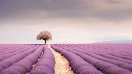 Lavender field with lonely tree. Provence, France.の素材