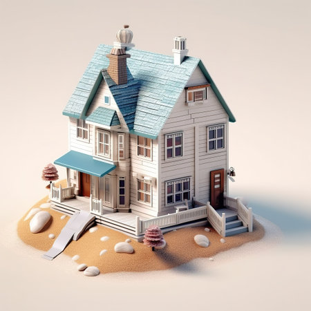 House in the sand. 3D illustration. High resolution image.の素材