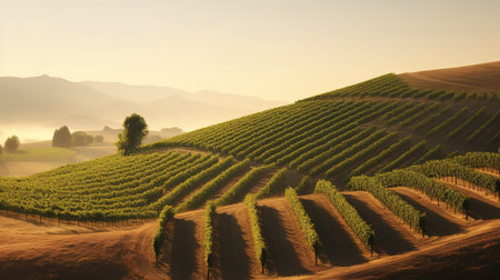 Landscape of Tuscany, Italy. Vineyards in the morning.の素材
