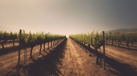 Vineyard in the morning light with a retro filter effect.の素材