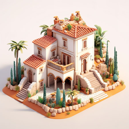 3d model of a house made of clay on a white backgroundの素材