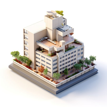 3d isometric city building concept on white background. 3d illustrationの素材