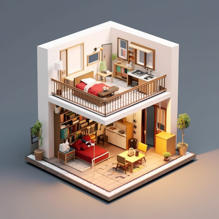 Interior of a modern house in isometric view. 3D renderingの素材