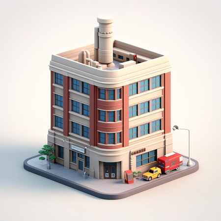 Building in isometric view on white background. 3D rendering.の素材