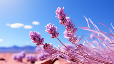 Lavender flowers on a background of the blue sky in the desertの素材