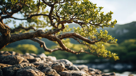 Bonsai tree on the rocks by the sea. Natural backgroundの素材