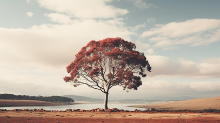 Lonely tree on the shore of a lake, Australia.の素材