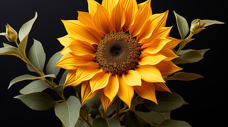 Sunflower on a black background. Close-up. Studio photography.の素材