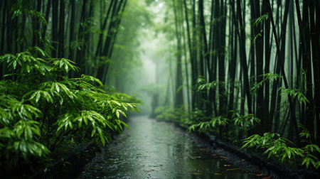 Bamboo forest in South Korea,Bamboo grove with rainの素材