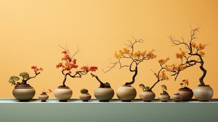 Bonsai tree in pot on yellow background. 3d renderingの素材