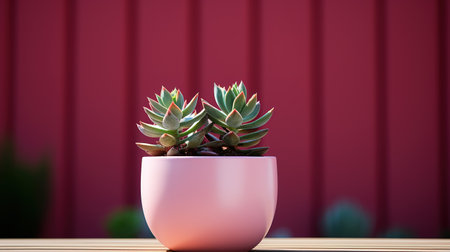 Succulent plant in pot on wooden table. 3d renderの素材