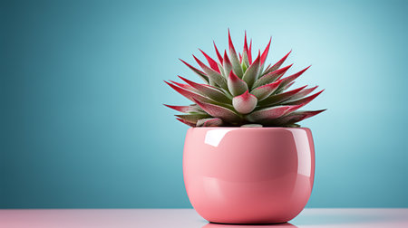 Succulent in pink pot on blue background. 3d renderingの素材