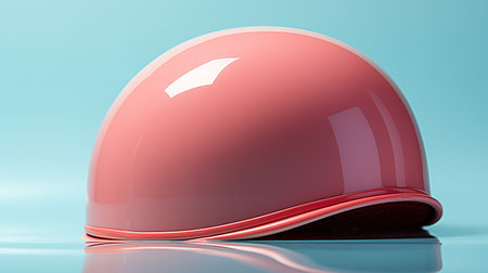 3d rendering of a red hard hat on a blue background.の素材