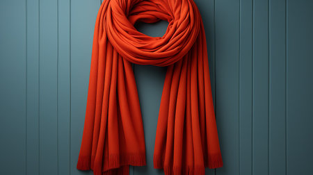 Red silk scarf on a dark blue background. 3d rendering.の素材
