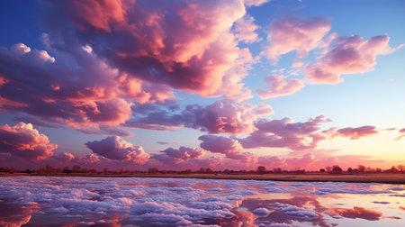 Sunset over the lake with clouds in the sky. Nature composition.の素材