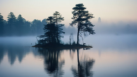 Foggy morning on the lake in the morning, Kemeri national park, Latviaの素材