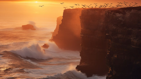 Sunset on the cliffs of Moher in County Clare, Irelandの素材