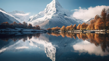Matterhorn with reflection in Zermatt lake, Switzerland.の素材