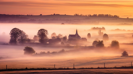 Foggy morning in the village of Bordeaux, Franceの素材