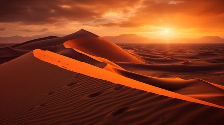 Sand dunes in the desert at sunset. 3d render.の素材