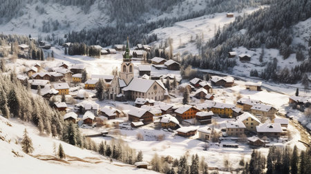 panoramic view of alpine village in winter, switzerlandの素材