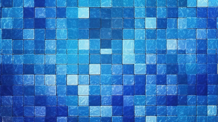 Blue mosaic tile wall texture background. 3d rendering, 3d illustration.の素材