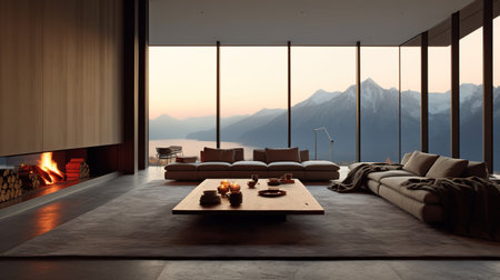 Interior of modern bright living room 3D rendering computer generated imageの素材