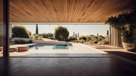 Swimming pool in modern villa. Nobody inside. 3d renderingの素材