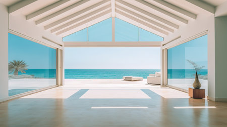 Interior of modern living room with sea view. 3D Renderingの素材