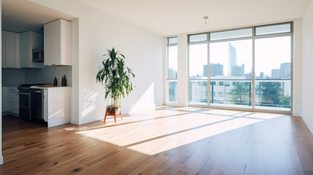 interior new house, modern design, white walls, wooden floorの素材