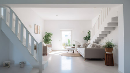 interior of modern house, living room with white walls and floorの素材