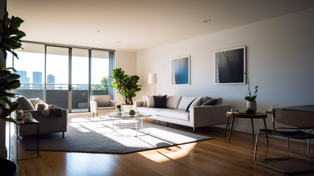 Interior of a modern apartment, living room with sofa and coffee tableの素材