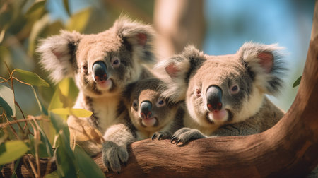 Cute koala family in the eucalyptus forestの素材