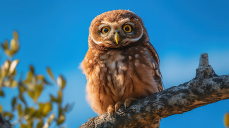 Little owl (Athene noctua) sitting on a branchの素材