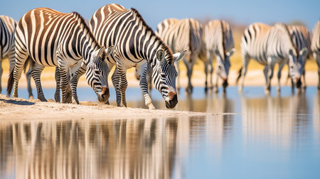 Zebras at a waterhole in Chobe National Park, Botswana, Africaの素材
