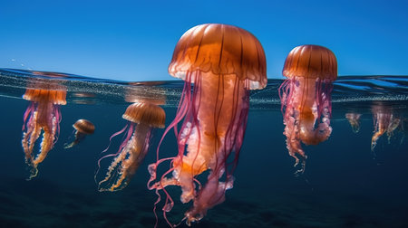 Jellyfish in the deep blue sea, 3d rendering.の素材