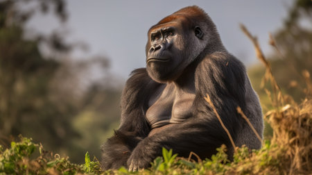 Gorilla sitting on the grass in the rainforest of Africaの素材