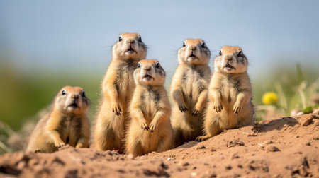 Group of prairie dogs (Cynomys ludovicianus) standing on the ground.の素材