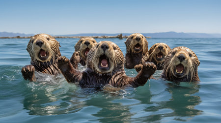 Sea otters swimming in the sea. Scientific name: Ursus arctos.の素材