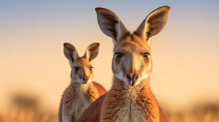Kangaroos (Macropus giganteus) at sunsetの素材