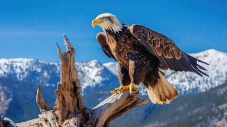 Bald Eagle on top of a dead tree in Yellowstone National Parkの素材