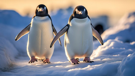 Gentoo penguins (Pygoscelis papua) on the ice in Antarcticaの素材